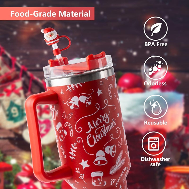 YuJoyC 8Pcs Silicone Red Christmas Straw Covers Cap for Stanley Cup 30&40 Oz Cup, Reusable Straw Toppers for Stanley Cup Accessories Tumbler with Handle for Water Bottle - Image 3